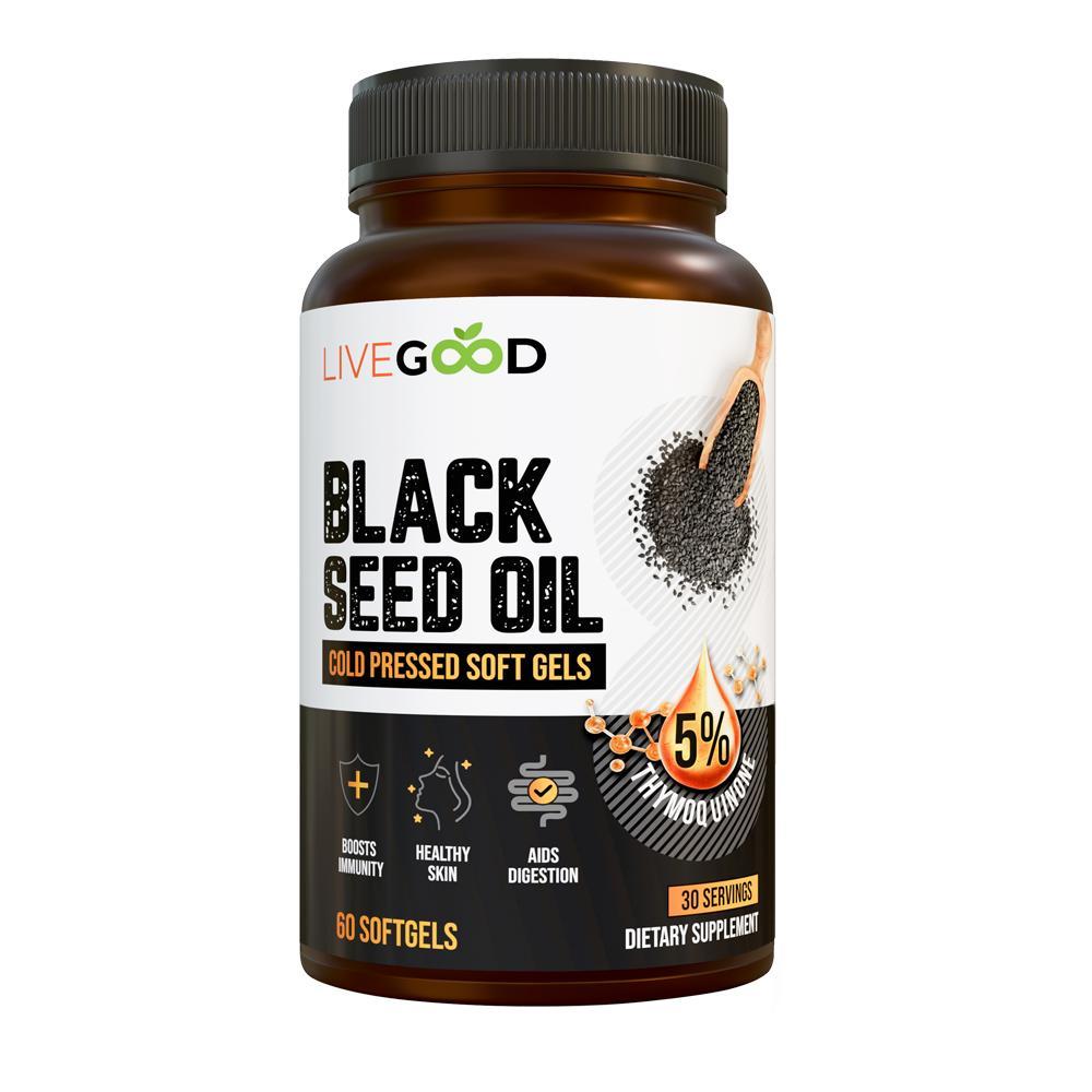 LiveGood Black Seed Oil Capsules | 5% Thymoquinone | Cold-Pressed Nigella Sativa | Immune & Wellness Support | 60 Softgels