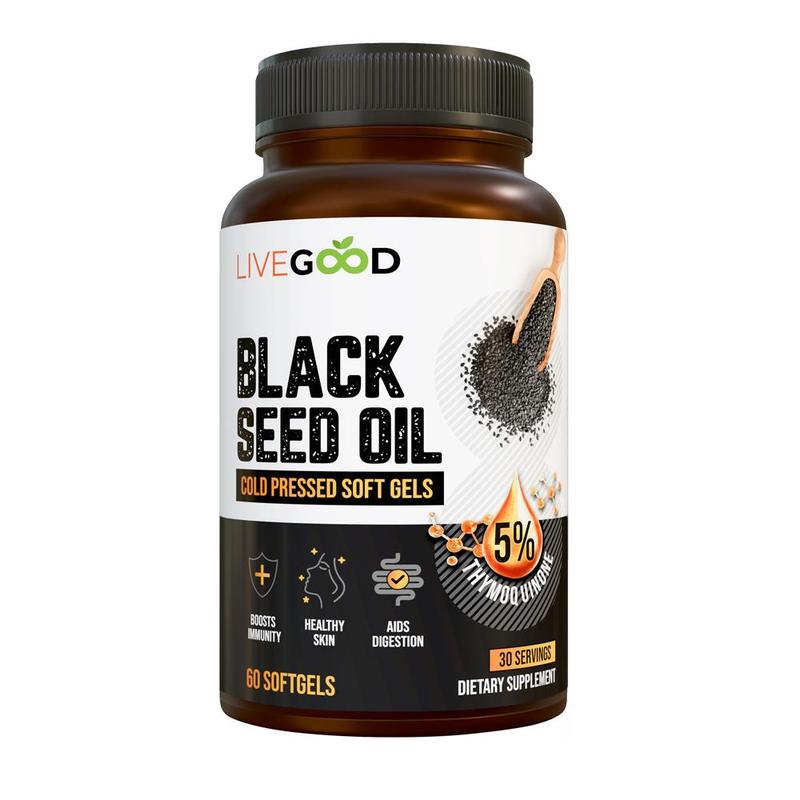 LiveGood Black Seed Oil Capsules | 5% Thymoquinone | Cold-Pressed Nigella Sativa | Immune & Wellness Support | 60 Softgels