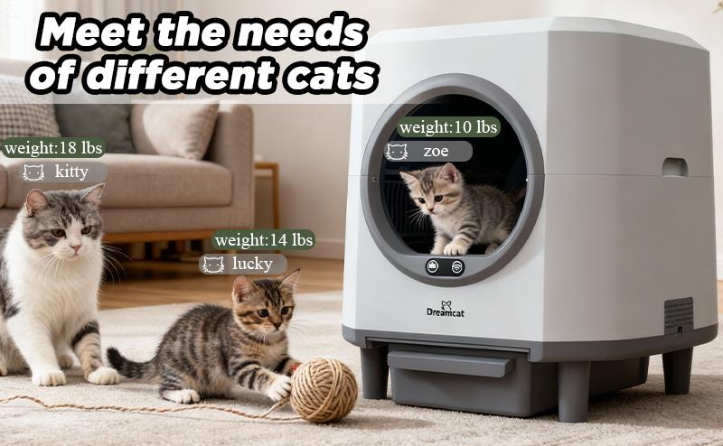 DreamCat Enclosed Smart Self-Cleaning Cat Litter Box with APP Control, Odor-Free, Large Capacity, Hands-Free, Ideal for Multi-Cat Homes, Includes Floating Hair Brush & Aroma Box