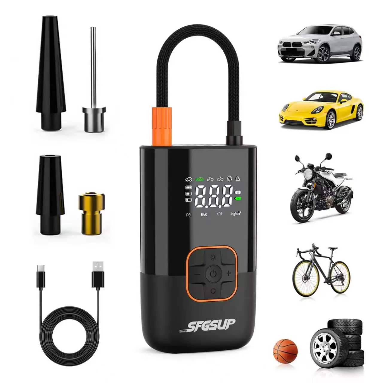 Handheld Cordless Air Pump with Digital Display & Auto Shut-Off - 5 Preset PSI Modes, LED Emergency Light, Portable Battery-Powered Tire Inflator for Cars, Motorcycles, Bikes & Sports Balls tiktokshopbacktoschool,back to school,back to school haul