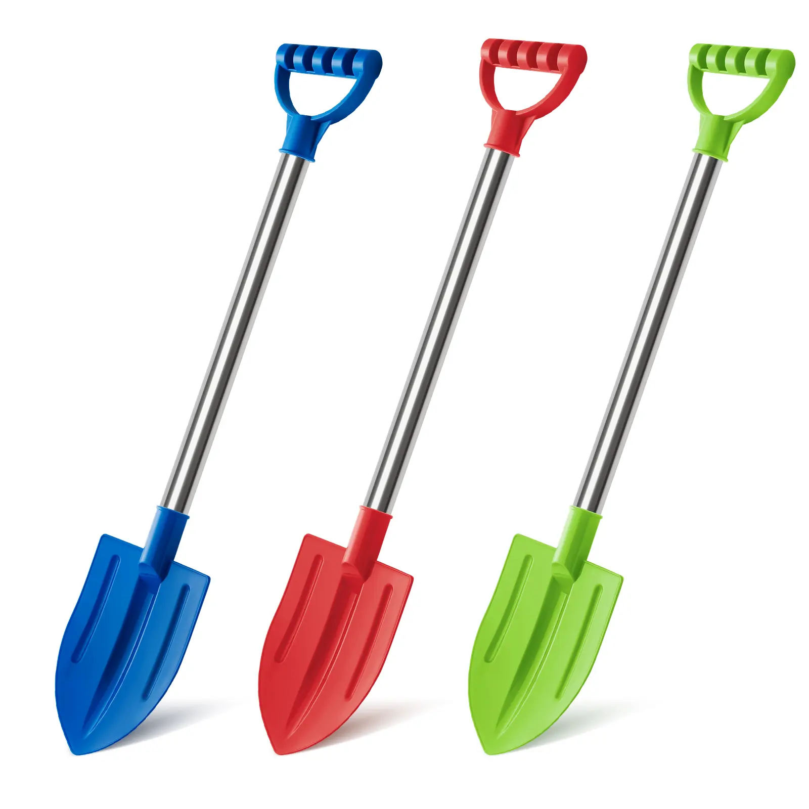 3 PCS Beach Shovels for Kids, 25" Long Sand Shovel Gardening Tools Snow Shovel Sturdy Stainless Steel Handle ABS Plastic Spade for Digging Sand