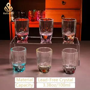 100ml Grade A Lead-Free Crystal Glasses | 6 Macaron Colors Optional | Vintage Juice Cups with Thick Wall & Comfort Grip | Multipurpose Drinkware for Wine, Water & Tea | Ideal Home Kitchen Barware & Anniversary Gifts