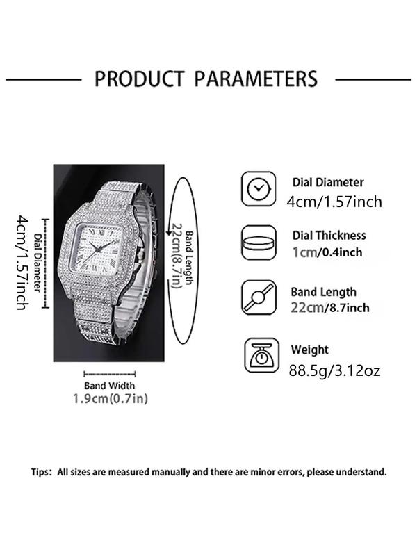 Men's Casual Fashion Quartz Watch, Square Rhinestone Decorated Alloy Case Wristwatch, Classic Simple Fashion Street Style For All Seasons, Black Friday Deal Watch Suitable For Casual Business Wear, Square Dial Wristwatch, Birthday Christmas Gift