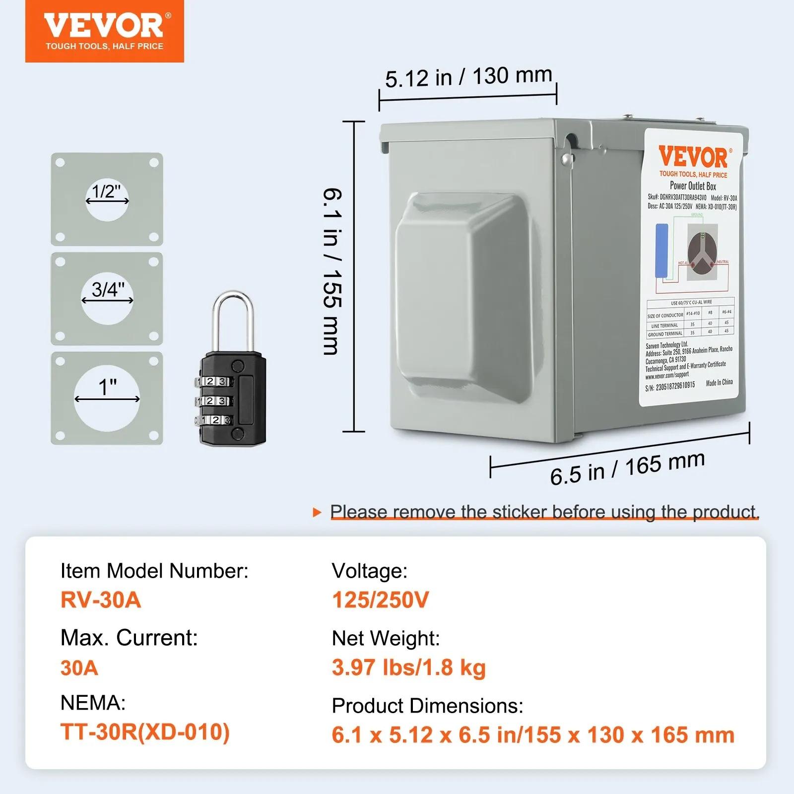 VEVOR Temporary Power Outlet Panel, TikTokShopBlackFriday, 125/250V, RV Power Outlet Box with a 20/30/50 Amp Receptacle Installed, NEMA 14-50R / NEMA TT-30R / 15A GFCI for RV Camper Trailer Motorhome, Tested to UL Standards