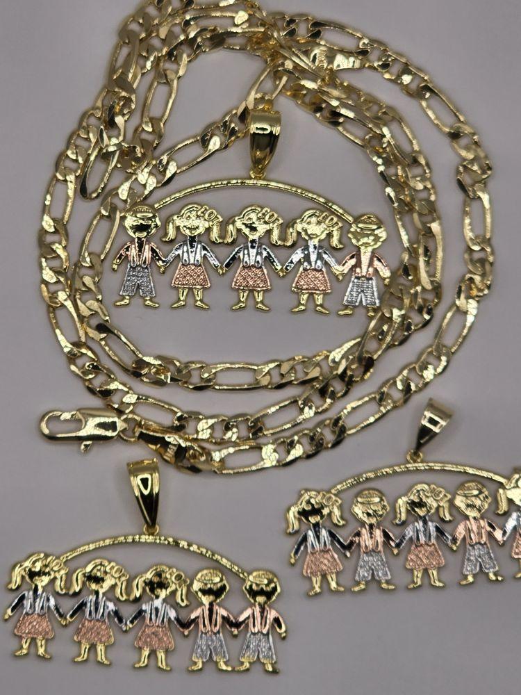 Gold Plated Chain and Pendant Set - 22" 4mm Chain with Tricolor Charms for Boys & Girls - Perfect Gift for Mom Aunt Niece Daughter