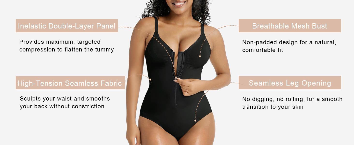 SHAPERX Shapewear for Women Tummy Control Bodysuits Zip-Up Comfort Shapewear Breathable Suitable for Everyday Wear