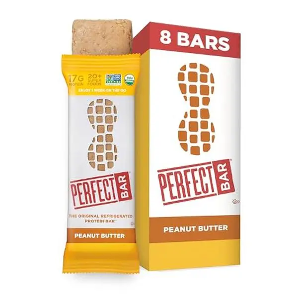 Perfect Bar Peanut Butter- High Protein 17g - Certified USDA Organic - 20+ Superfoods - Non-GMO Project Verified - Organic Honey, No Sugar Alcohols, 2.5 Ounce Bar, 8 Count
