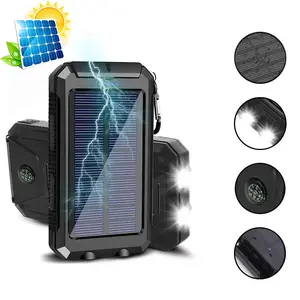 [FREEShip] 10000mAh Solar Charger Power Bank, Dual USB Fast Charger with LED Flashlight & Compass,Built-in LED Flashlight & Compass, IP65 Waterproof for Outdoor Use- IP65 Waterproof for Outdoor Activities