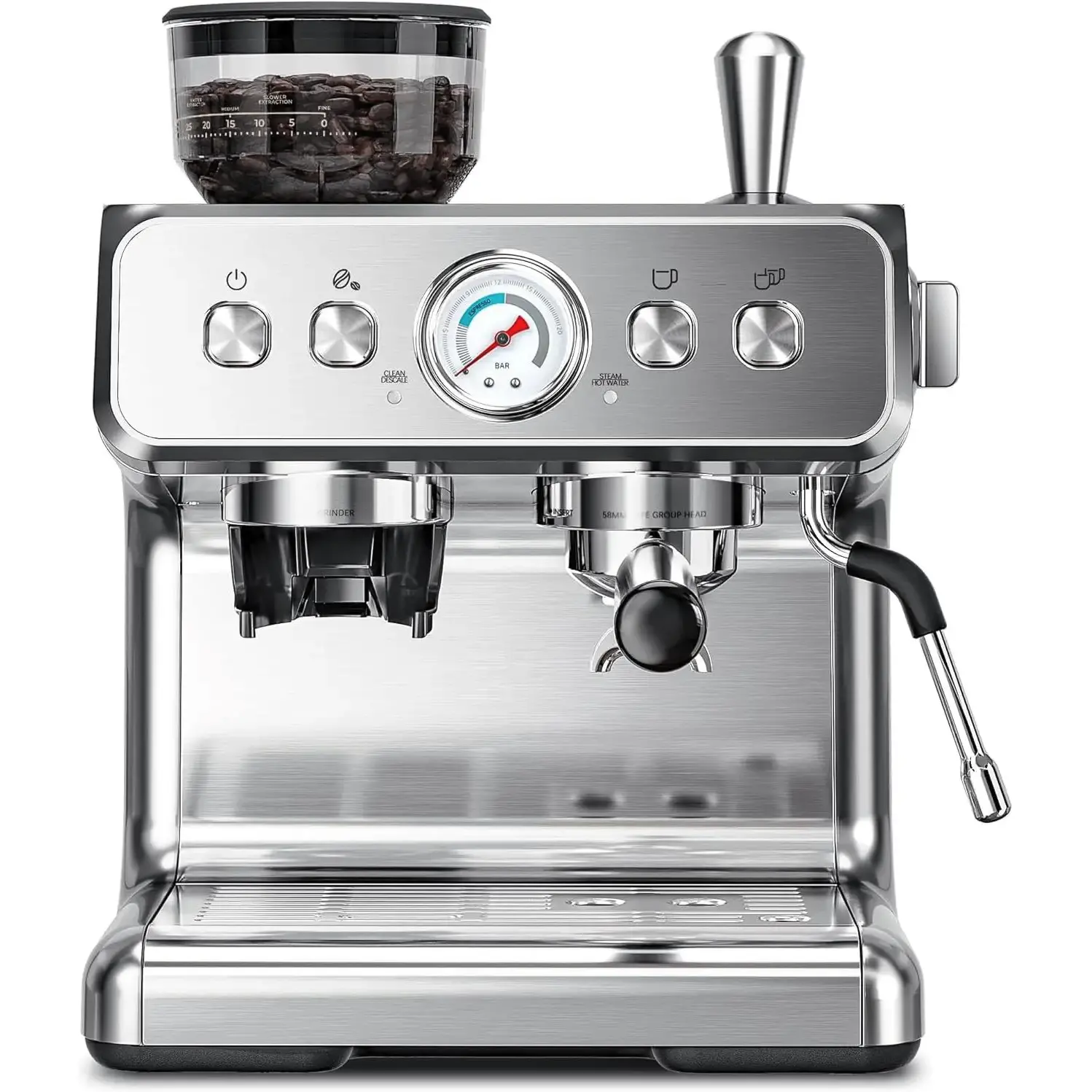 Kismile 20 Bar Automatic Espresso Machine with Built-In Burr Grinder & Milk Frother Steam Wand, Stainless Steel Professional Coffee Maker for Home Latte & Cappuccino