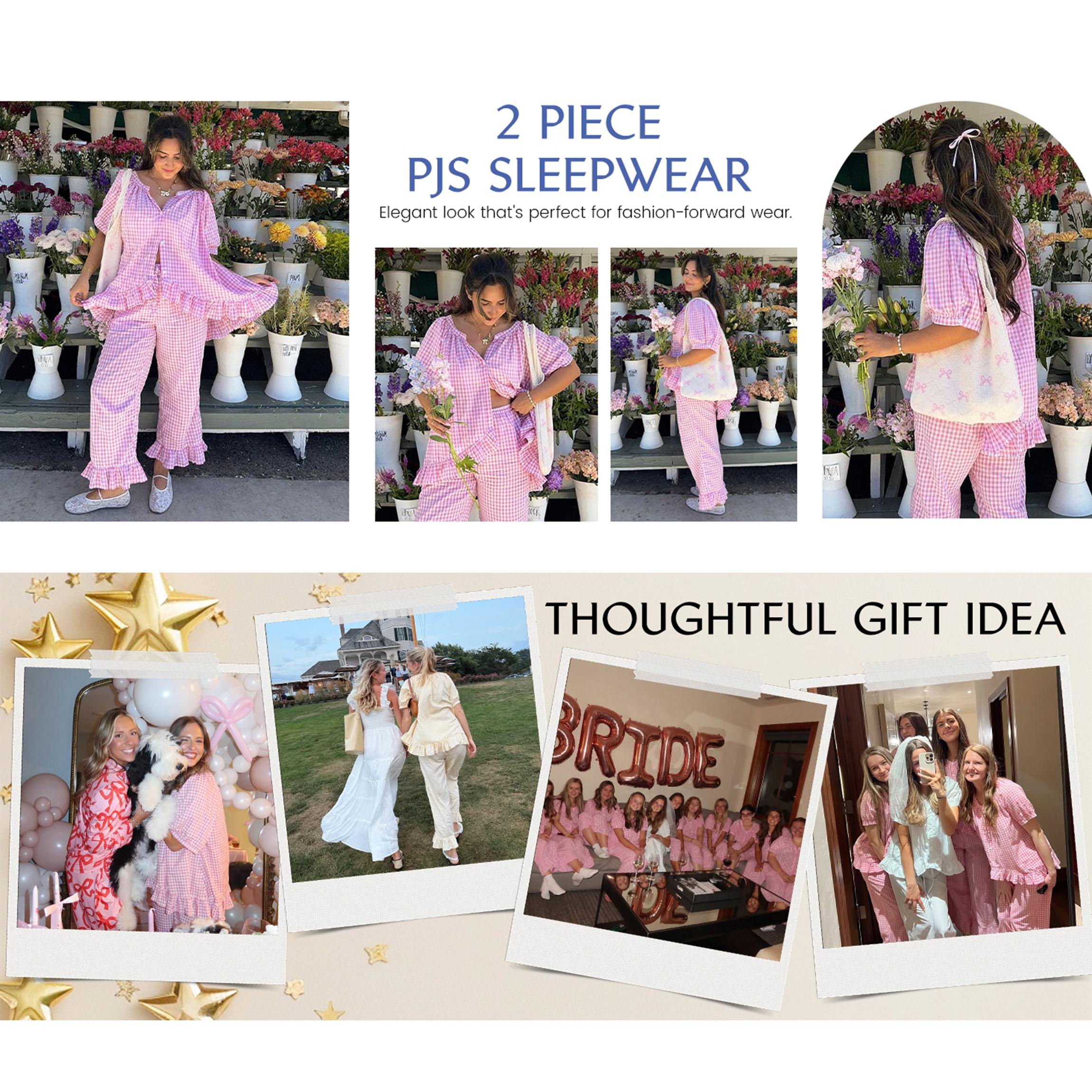 Buenoble Womens Plaid 2 Piece Pajamas Sets Gingham Button Down Puff Sleeve Babydoll Shirt Ruffle Pants Y2K Pjs Lounge Set SpringStatements Buenoble Womens Plaid 2 Piece Pajamas Sets Gingham Button Down Puff Sleeve Babydoll Shirt Ruffle Pants Y2K Pjs Lounge Set SpringStatements