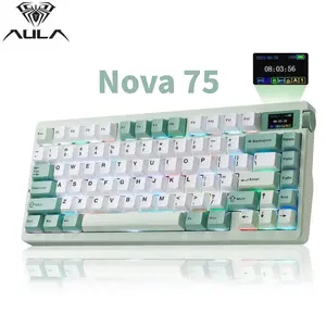 Aula Nova75 Mechanical Gaming Keyboard 8000mAh,Gasket Mounted with 75% Compact Layout,RGB Backlit,Custom Hot Swappable,Bluetooth Wireless /2.4GHz/USB-C Cream Keyboard Gaming for Win/Mac/iOS/Android