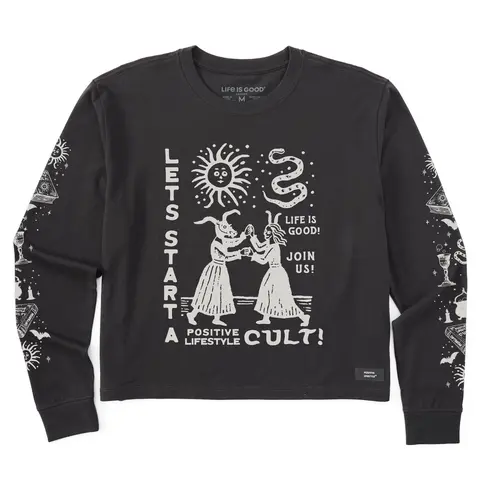 Women's Let's Start a Cult Long Sleeve Crusher Boxy Tee