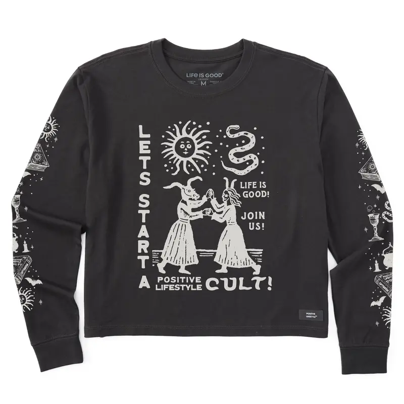Women's Let's Start a Cult Long Sleeve Crusher Boxy Tee