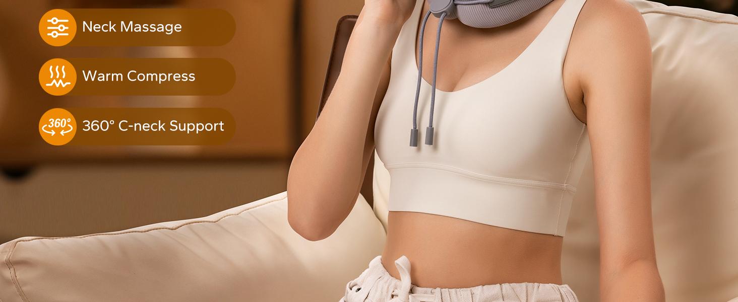 Merach Neck Massage Pillow with Heat - Ergonomic Travel Neck Cushion Vibration Massager for Deep Relaxation and Comfort Grey Summervibes