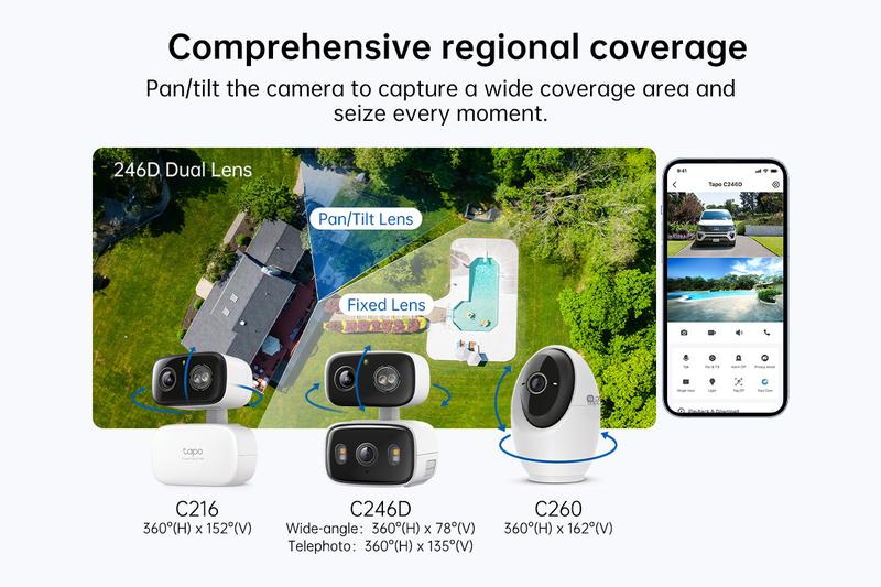 TP-Link & Tapo C216(2-pack) 2K Pan/Tilt Indoor/Outdoor Security Camera  with AI Detection, Baby Cry Detect, Motion Tracking, Color Night Vision, 360° Pan/Tilt, No Subscription, Alexa & Google Compatible