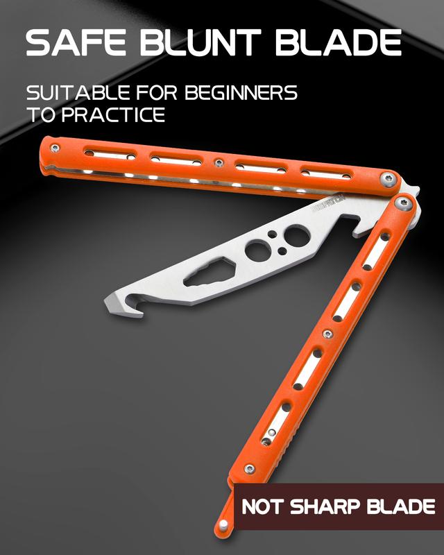 Safe Butterfly Trainer Balisong for Beginners, Unsharpened Stainless Steel Blade & Lightweight ABS Handle, Learn Flipping Tricks Fast, Cool Cosplay Prop & EDC Practice Tool, Orange & Black & Red