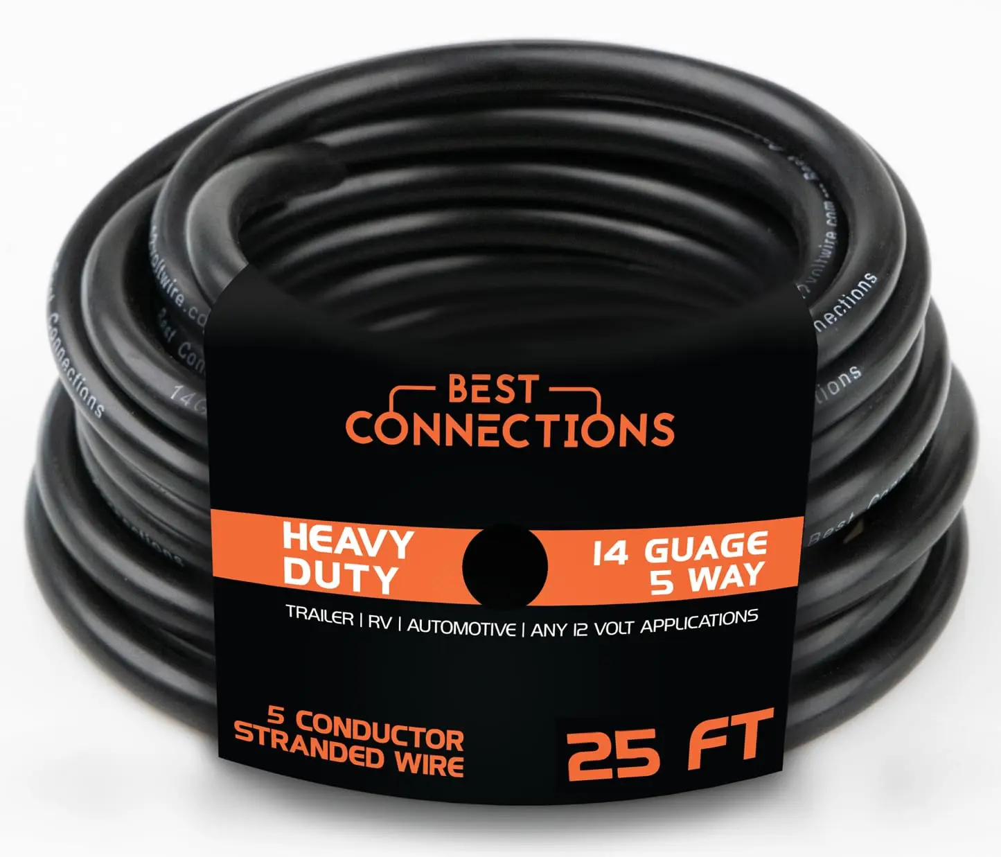 5 Way Trailer Wire – Heavy Duty 14 Gauge 5 Conductor Insulated Cable – Durable, Weatherproof, Color-Coded 5 Way Trailer Wiring Extension for RV Trailer and Automotive (25 Feet)