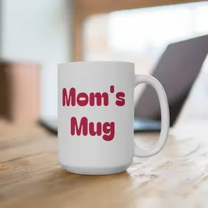 Mom's Morning Mug 15oz Ceramic Mug | Bright Pink Retro Script