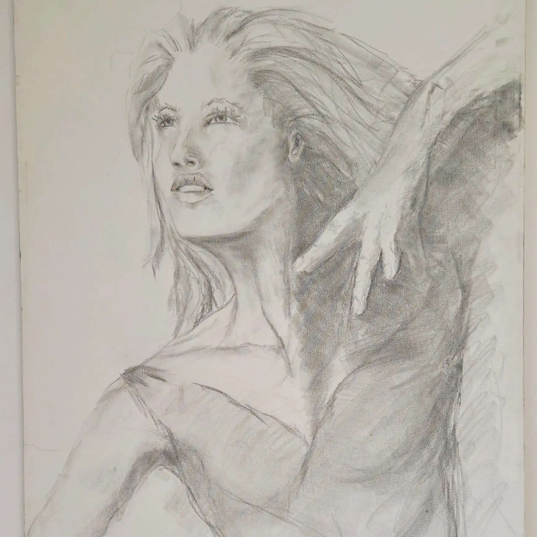 Original Female Figure Pencil Drawing - Signed & Dated 2000 - Large Graphite Sketch