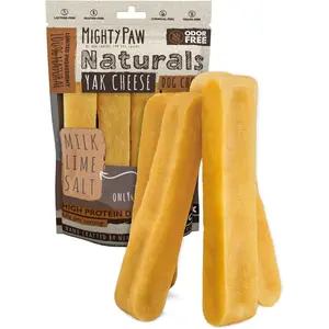 Mighty Paw Yak Cheese Dog Chews – All-Natural Long Lasting Hard Chew for Aggressive Chewers – High Protein, Odor-Free Dog Treat – 3 Ingredient Natural Yak Chews for Large Dogs – (4 Pack)