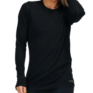 CVG Women's Long Sleeve Thermal Top - Black, Soft & Stretchy Waffle Knit, Rayon Spandex Blend, Athletic Fit, Ideal for Training & Everyday Wear