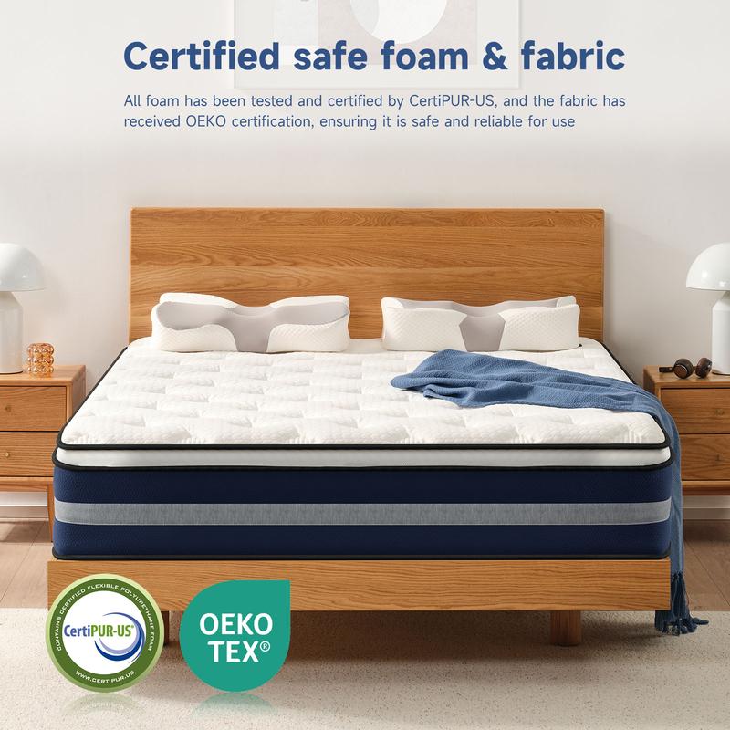 10/12 Inch Twin Full Queen Hybrid Mattress,Memory Foam and Individual Pocket Springs,Hybrid Mattress Medium Firmness for Pressure Relief, Motion Isolation & Support,Lumbar Support,CertiPUR-US Certified,Comfortable Sleep,Boxed mattress,Mattress Outlet