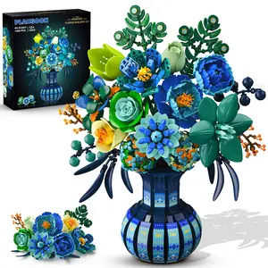 Flowers Building Set with Vase, Valentine's Day Flower Bouquet Botanical Collection Building Block Toy, 1309 PCS Peacock Artificial Plant Bonsai Kit Home Decor, Gift for Her Adults Girls 12+
