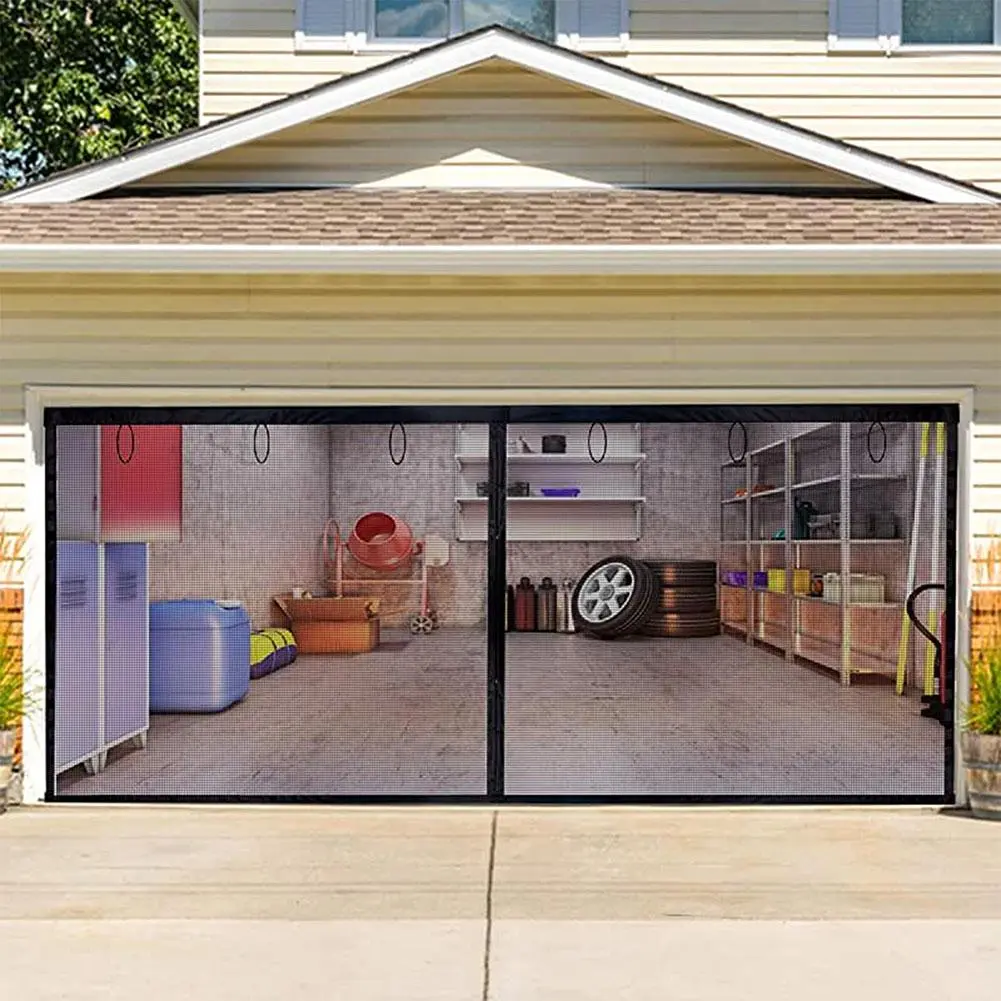 Retractable Garage Curtain with Anti-Insect Net, 2x4m Bug Barrier Seamless Easy-Install Retractable Screen Doors for Single Door, Brightens Garage, Outdoor