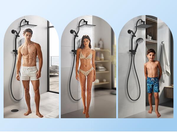 Hibbent Upgraded All Metal 10"Rainfall Showerhead Combo, High Pressure Shower Head with 10-Spray Mode Handheld, Innovative 4-way Diverter with Pause Mode, 71'' Shower Hose and Handheld Holder, Black