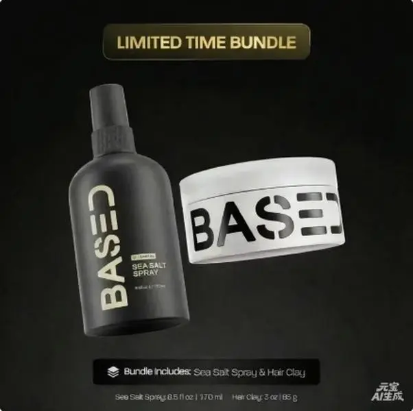 BASED Texture & Hold Duo: Sea Salt Spray & Hair Clay Bundle - Science-Backed Volumizing Spray with Kelp & B5 + Strong Hold Texturizing Clay with Santal Sandalwood, Low Shine, Paraben Free