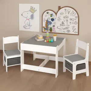 3-in-1 Kids Activity Table Set - Reversible Drawing Board & Storage for Toddlers - Playroom Must-Have