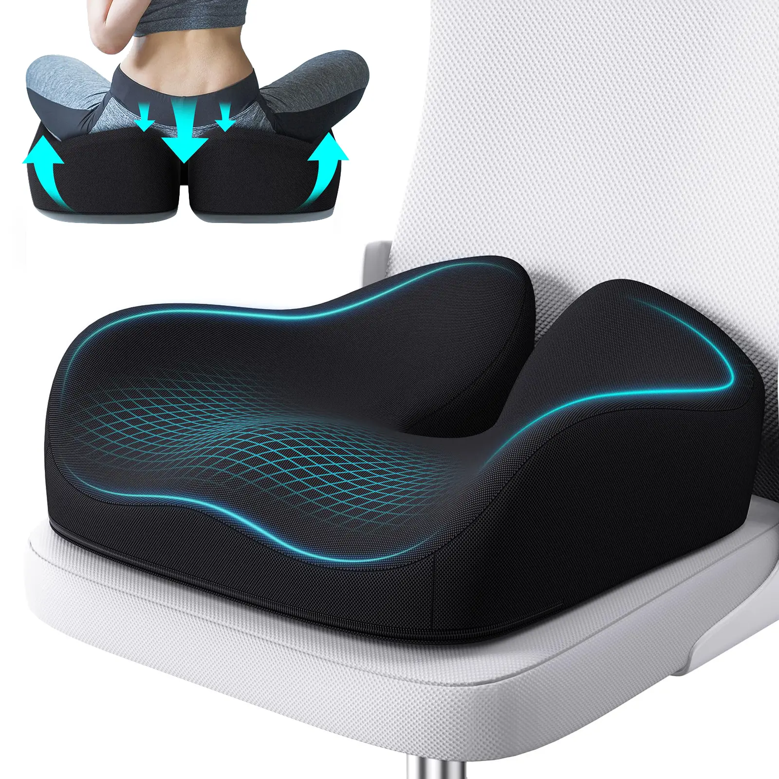 Benazcap Non-Slip Memory Foam Seat Cushion | Ergonomic Office Chair & Car Seat Cushion | Tailbone Pain & Sciatica Relief | Back Support,Thickened,ideal gifts
