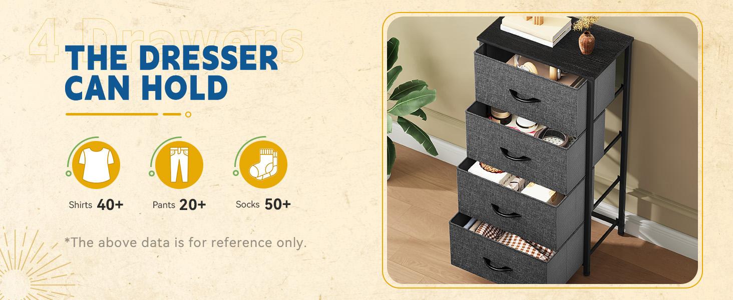 Cozeware Storage Tower with 4 Drawers - Fabric Dresser, Organizer Unit for Bedroom, Living Room, Closets - Sturdy Steel Frame, Easy Pull Fabric Bins & Wooden Top Cozeware Storage Tower with 4 Drawers - Fabric Dresser, Organizer Unit for Bedroom, Living Room, Closets - Sturdy Steel Frame, Easy Pull Fabric Bins & Wooden Top