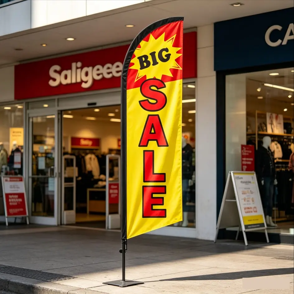 6.5 Ft Feather Flag for Store Promotions, Waterproof Polyester Banner, Durable Wind-Resistant Outdoor Sign, Easy Setup for Sales Events, Outdoor Flags