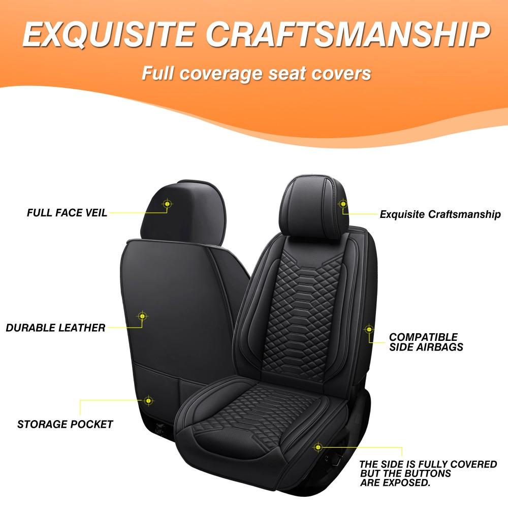 For Chevrolet Silverado GMC Sierra 1500/2500 HD/3500 HD Pickup Truck 2007-2025 Car Seat Covers, Soft Touch Premium Napa PU Leather Full Set Front Rear Seat Cushion Full Surround Design with Storage Bag, Breathable Non-Slip Waterproof Protector Pad Mat