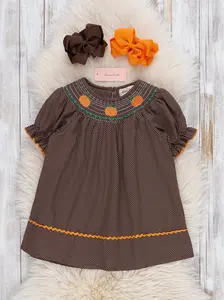 Brown Smocked Pumpkin Dress