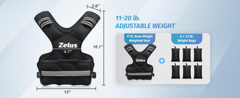 【Jumpstart Sale】ZELUS Weighted Vests, 4-10lbs/11-20lbs/20-32lbs Adjustable Workout Weighted Vest with 6 Ironsand Weights for Men&Women: Motivational Walking, Running,Rucking,Strength Training