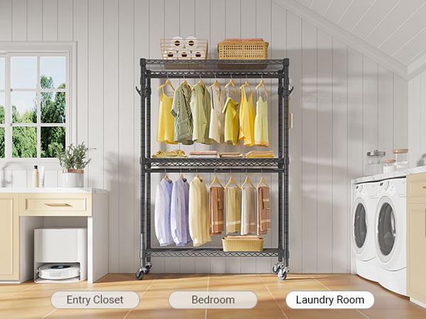 VIPEK R2 Series Rolling Closet Rack Freestanding 3 Tier Clothes Rack, Sturdy Rolling Clothes Rack for Bedroom, Portable Wardrobe for Hanging Clothes Organiser Adjustable Clothing Rack