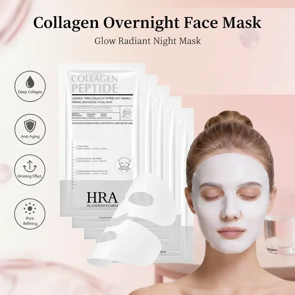 【HRA Official】Deep Collagen Overnight Mask Hydrating Mask for  Skin, Wrinkle Care, Firming & Pore Refining, absorbable and hydrolyzed collagen, anti-aging|1.06oz(30g) x 5 ea Moisturizing Facial Mask Nourishing Jelly Mask free samples Glowing Skin