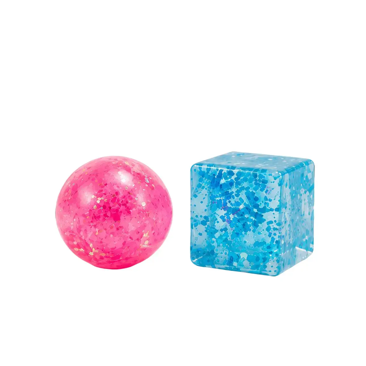 2PCS Aurora Ice Cube Squishy Toys, Glitter Sensory Fidget Toys, Cute Random Circle & Square Shapes, Soft Stress Relief Desk Toys, Party Favor Gifts for Teens & Adults