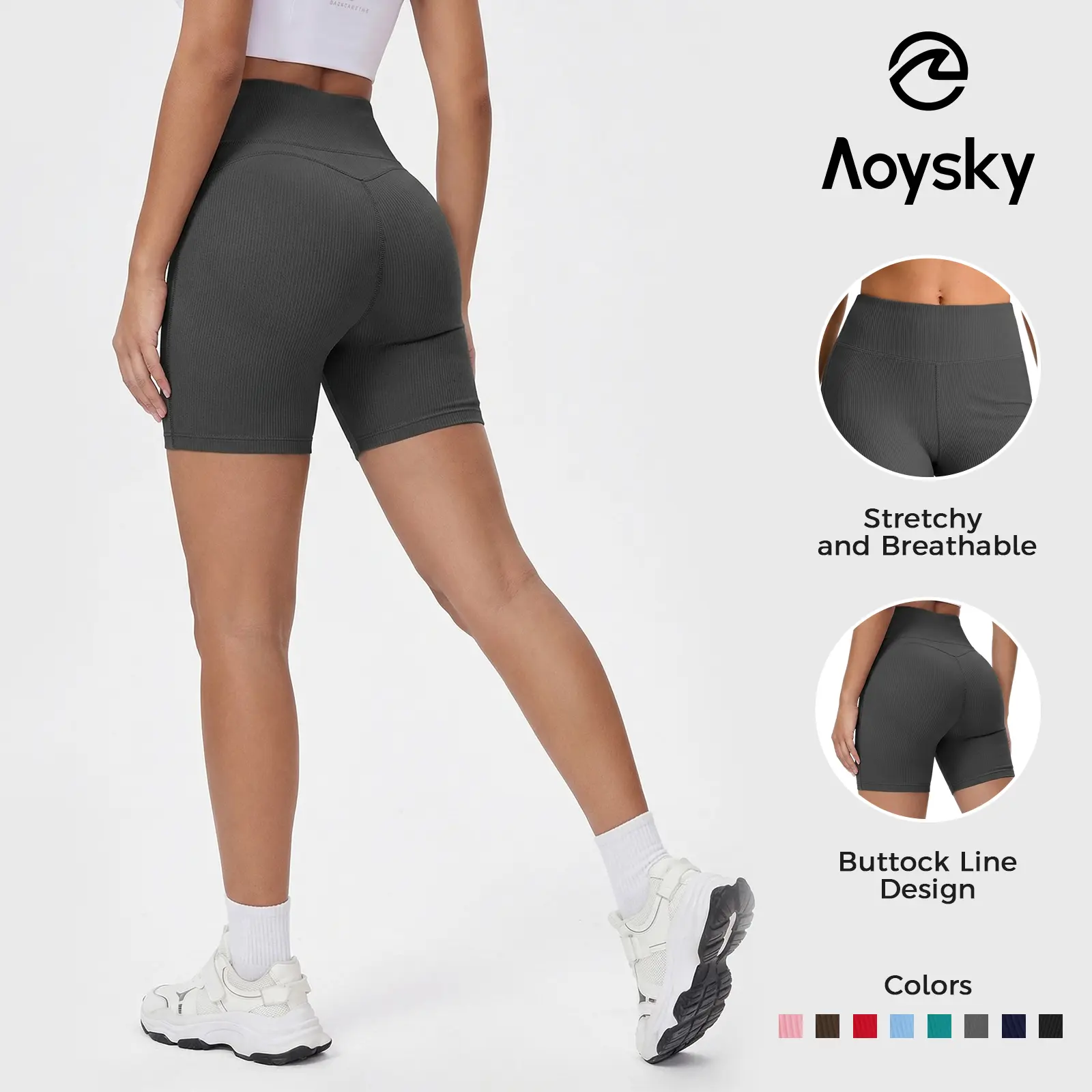 Aoysky Women's High-Waisted 5" Ribbed Knit Gym Training Shorts - Soft Stretch Polyester Blend Bottoms with Modest Solid Plain Look for Workout, Yoga, Soft Stretch Shorts, Modest Look, Stretch Bottom