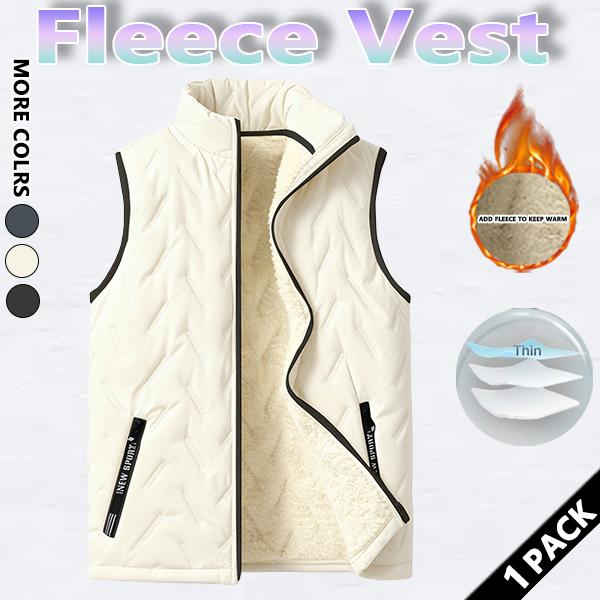 Men's winter thermal vest, wool lining, regular fit, polyester fiber, zipper design, machine washable, casual style, medium size men's top, solid color vest, wetsuit, tractor pattern, beige, black, crew neck, lightweight.