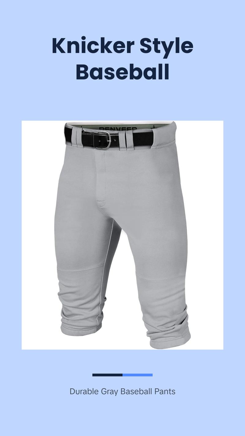 Penveer Knicker Style Adult Baseball Pants with Durable Snap Zip, Elastic Bottom Mens Baseball Pants (Gray)