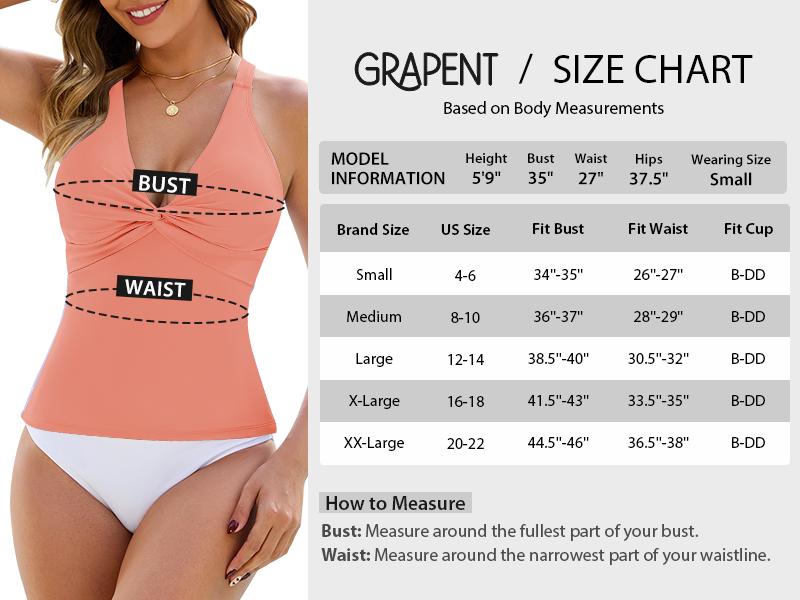 GRAPENT Tankini Tops for Women Swimwear Twisted V Neck Bathing Suit Beach Vacation Modest Padded Swimsuit Swim Top Only