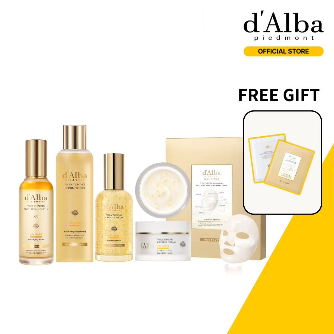 [OFFICIAL d'Alba] Overnight Radiance Vita Set | Fades Dark Spots & Brightens Skin Overnight | Vita Toner + Vita Capsule Serum + Vita Capsule Cream + Vita 8% Mist + Vita Hydrogel Mask | Korean Skincare, K-Beauty