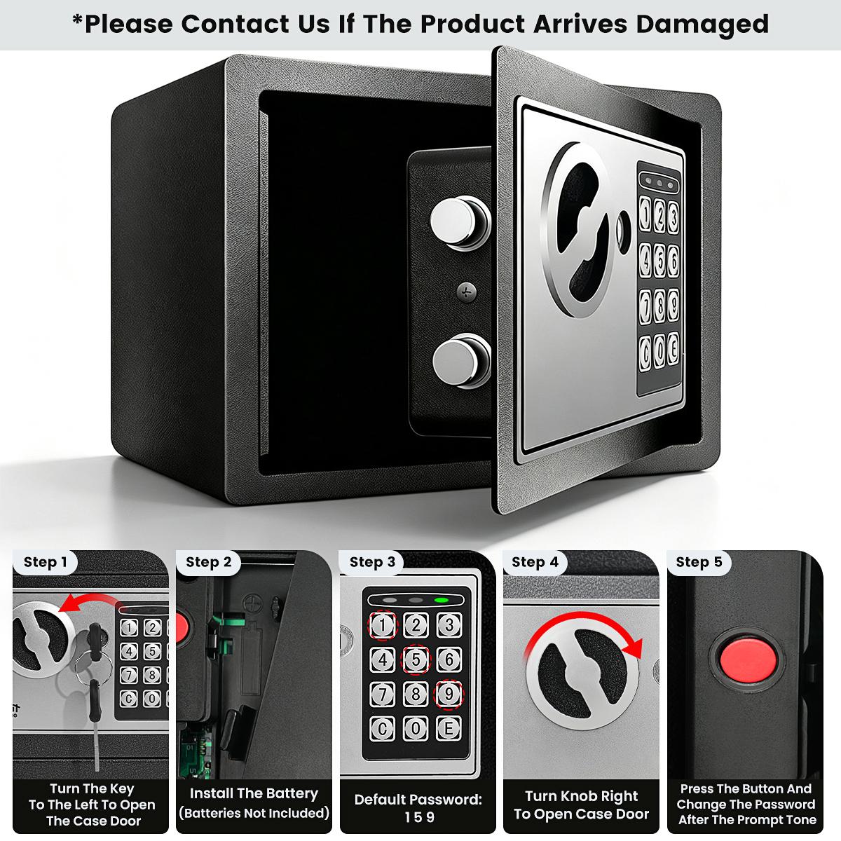 Small Electronic Safe Box with Digital Keypad – Mini Security Safe for Cash, Jewelry, Passport | Password & Key Lock