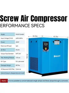 HPDMC USA 230V or 460V 3-Phase Rotary Screw Air Compressor 20HP 15KW - 81CFM 125PSI