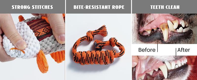 Nocciola 4 PCS Sea Creatures Crinkle Squeaky Dog Toys, Octopus Shark Crab Mussel Toys, Interactive Toys for Small, Medium & Large Dogs, Durable for Aggressive Chewers