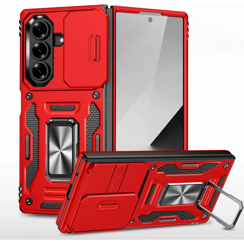 Phone Case for Samsung Galaxy ZFold7 ZFold6 ZFold5 ZFold4 ZFold3 TFLIP7 TFLIP6 TFLIP5 TFLIP4 TFLIP3 ,[Military Grade Hinge Shockproof] [360° Metal Ring Kickstand] [Fit Magnetic Car Mount] [Slide Camera Cover] Dual Layer Rugged Case