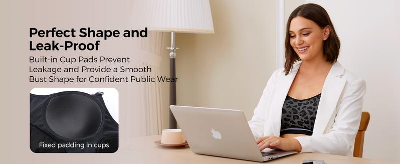 Momcozy Seamless 4-in-1 Pumping Bra Hands Free, HF022 CozyFitClasp Pumping & Nursing Bras,Supportive Breast Pump Bra Leopard Black